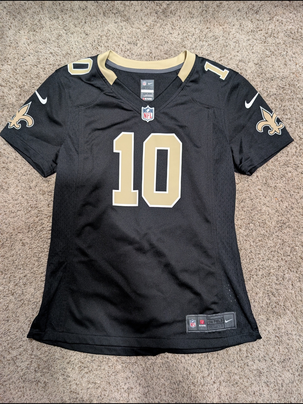 Nike Women’s Saints #10 Black and Gold Jersey